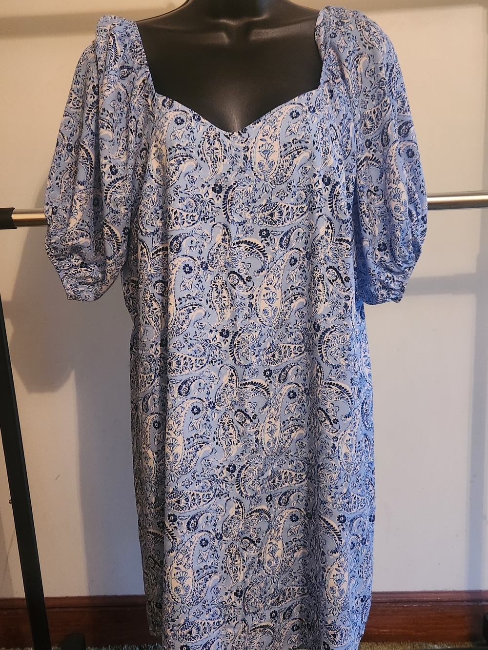 ANDREE BY UNIT Blue Paisley Puff-Sleeve Midi Dress Medium